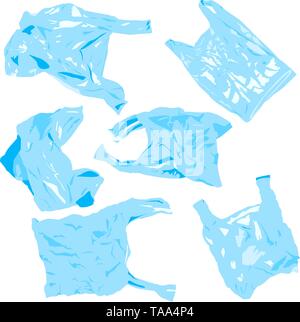 Ensemble de sacs cellophane plastik. Réutiliser, recycler le plastique. Problèmes de l'écologie Illustration de Vecteur