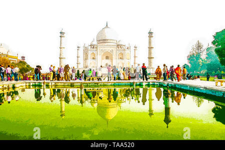 Amélioration de l'image numérique du Taj Mahal, en Inde, Uttar Pradesh, Agra, Banque D'Images