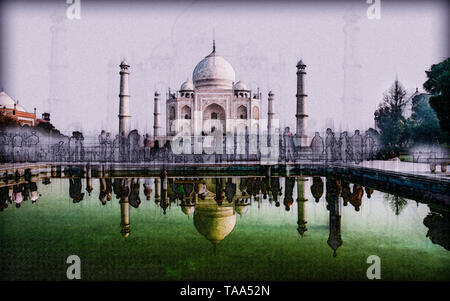 Amélioration de l'image numérique du Taj Mahal, en Inde, Uttar Pradesh, Agra, Banque D'Images
