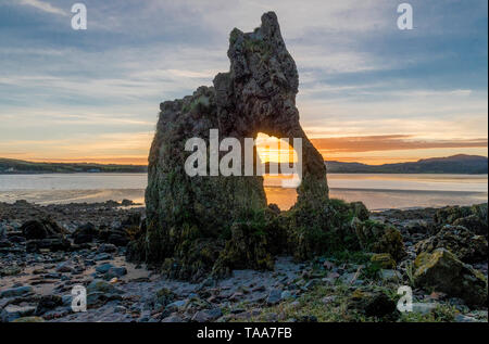 Roche de l'éléphant au coucher du soleil, l'île de Hestan, Solway Firth. Banque D'Images