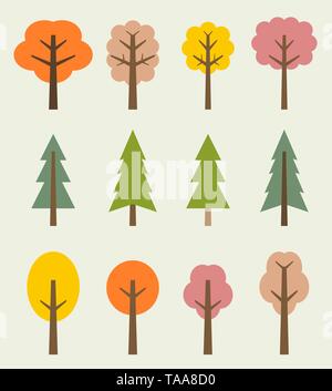 L'icône de l'arbre arbres automne mignon set - cartoon illustration. Collection Nature. Illustration de Vecteur