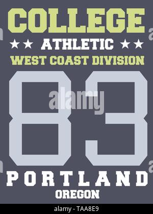 College sports team jersey design - Athletic T-shirt. Portland, Oregon. Illustration de Vecteur