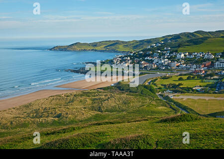 Portrait de la ville de North Devon et plage de Woolacombe au lever du soleil Banque D'Images