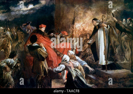 'Arrivée du Cardinal Wolsey à l'abbaye de Leicester, 1530'. Par Sir John Gilbert (1817-1897). Le 4th novembre 1530, le cardinal Wolsey (c1473-1530) a été arrêté pour trahison. Pendant votre voyage du Yorkshire à Londres, où Wolsey serait détenu. Le voyage a amené Wolsey à travers Leicester, et il est arrivé à l'abbaye le 26th novembre où il a été rencontré par le Père Abbott. Tombe malade Wolsey y mourut quatre jours plus tard, le 30th novembre 1530. Banque D'Images