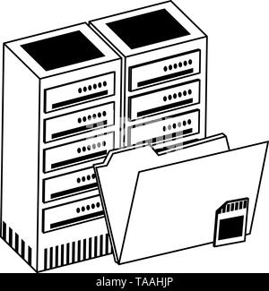 Avec dossier et disque dur micro SD en noir et blanc Illustration de Vecteur