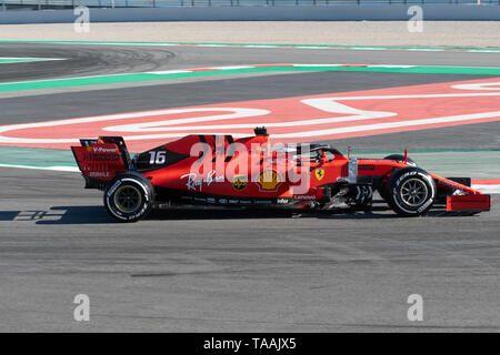 Barcelone, Espagne. 14 mai 2019 - Charles Leclerc de Monaco 16 de la Scuderia Ferrari sur la piste de F1 2019 Test au Circuit de Catalunya. Banque D'Images