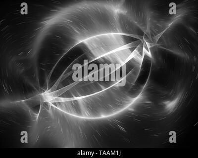 Les chaînes d'énergie dans l'espace, l'effet de l'intensité générée par ordinateur résumé site, noir et blanc, 3D Rendering Banque D'Images
