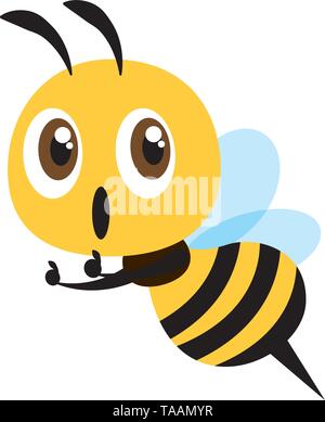 Modèle plat cartoon cute bee thumb up avec expression excité - Appartement de caractère vectoriel design illustration mascotte Illustration de Vecteur