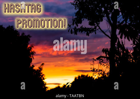 L'écriture de texte Mot Hashtag Promotion. Photo d'entreprise présentant plus montrant peut découvrir et s'engager avec votre contenu beau coucher du soleil lever du soleil par Banque D'Images