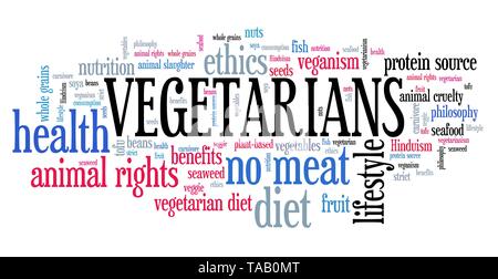 Les végétariens - régime alimentaire et de l'éthique de concept. Nuage de mots signe. Banque D'Images