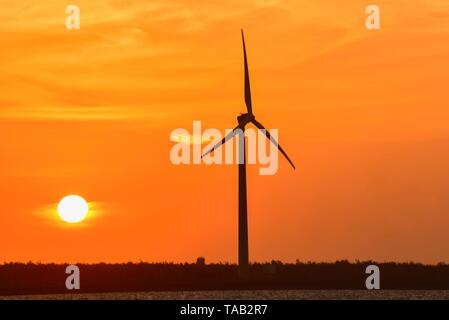 Éoliennes à Gaomei Les zones humides à Taiwan pendant le coucher du soleil Banque D'Images