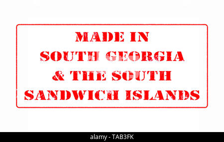 Timbres en caoutchouc avec de l'encre rouge sur fond blanc concept lecture en Géorgie du Sud et les îles Sandwich du Sud Banque D'Images