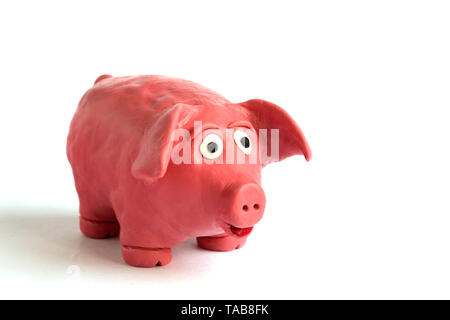 L'argile à modeler fait main cochon sur white Banque D'Images