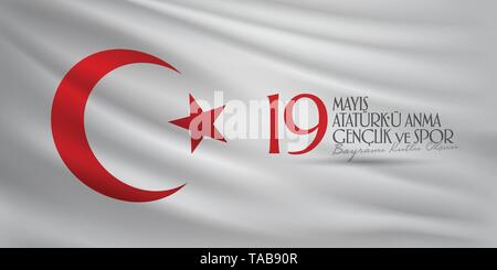 19 mai Commémoration d'Atatürk, de la jeunesse et des sports 24. Panneaux, affiches, médias sociaux, modèle de carte de Vœux. (19 Mayis) Illustration de Vecteur