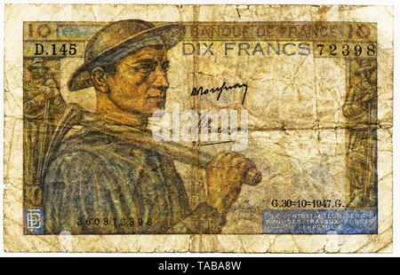 Billet de 10 francs, Historische, 1942, Motiv Bergmann, Frankreich, Europa Banque D'Images