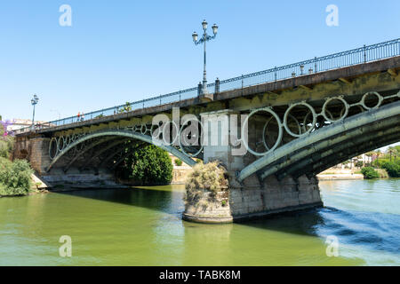 Puente del Alamillo 19e siècle pont relie le quartier Traina vers le centre de Séville, Andalousie, Espagne Banque D'Images