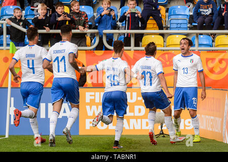 Gabriele Gori de l'Italie vu célébrer après avoir marqué un but lors de la Coupe du Monde U-20 de la Cup match entre le Mexique et l'Italie (GROUPE B) à Gdynia. ( Score final ; Mexique 1:2 Italie ) Banque D'Images