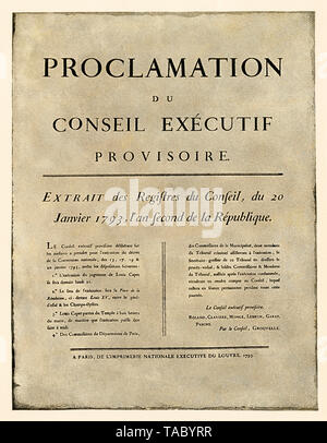 Annonce de l'ordre de l'exécution de Louis XVI, la Révolution Française, 1793. Avec un lavage aquarelle de demi-teinte Banque D'Images
