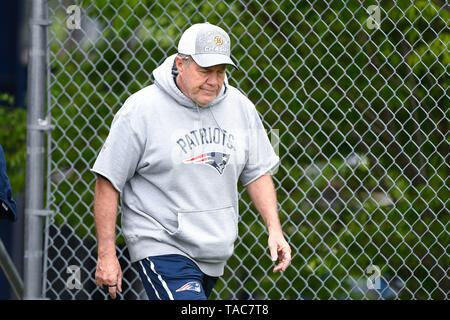 Foxborough, Massachusetts, USA. 23 mai, 2019. New England Patriots Head coach Bill Belichick prend part à l'OTA les New England Patriots s'est tenue au Stade Gillette, à Foxborough, Massachusetts. Eric Canha/CSM/Alamy Live News Banque D'Images