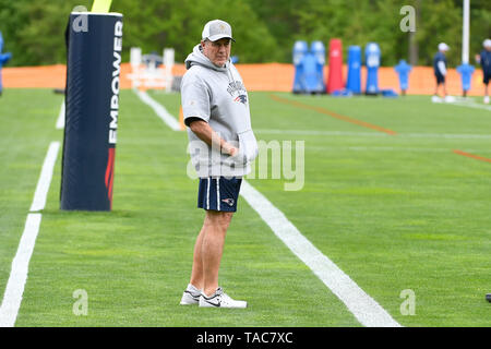 Foxborough, Massachusetts, USA. 23 mai, 2019. New England Patriots Head coach Bill Belichick prend part à l'OTA les New England Patriots s'est tenue au Stade Gillette, à Foxborough, Massachusetts. Eric Canha/CSM/Alamy Live News Banque D'Images