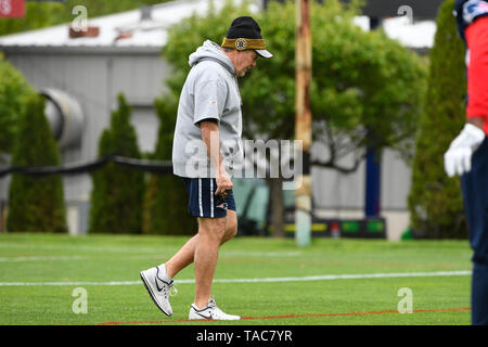 Foxborough, Massachusetts, USA. 23 mai, 2019. New England Patriots Head coach Bill Belichick prend part à l'OTA les New England Patriots s'est tenue au Stade Gillette, à Foxborough, Massachusetts. Eric Canha/CSM/Alamy Live News Banque D'Images