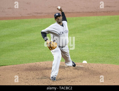 Baltimore, Maryland, USA. 22 mai, 2019. Le lanceur partant des Yankees de New York CC Sabathia (52) travaille dans la deuxième manche contre les Orioles de Baltimore à l'Oriole Park at Camden Yards de Baltimore, MD, le mercredi 22 mai 2019 Credit : Ron Sachs/CNP/ZUMA/Alamy Fil Live News Banque D'Images