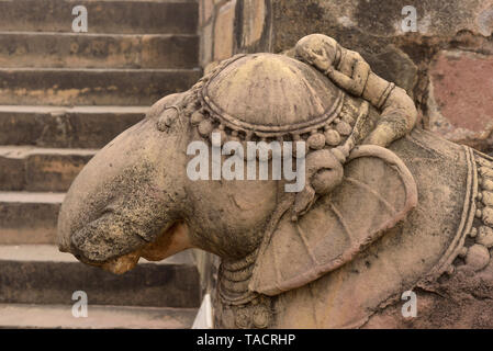 La sculpture de l'éléphant, Khajuraho, Madhya Pradesh, Inde, Asie Banque D'Images