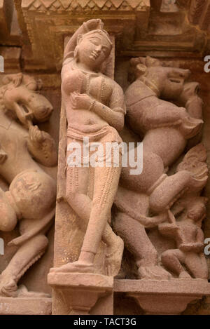 Sculpture Lakshmana Temple, Khajuraho, Madhya Pradesh, Inde, Asie Banque D'Images