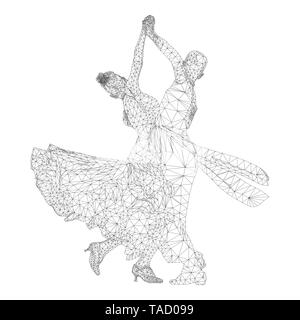 Couple de danseurs danses de salon sport. wireframe polygonales. vector illustration Banque D'Images