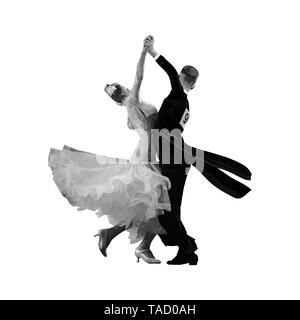 Couple de danseurs homme et femme danse sports de nuances de gris. illustration vecteur polygonale Banque D'Images