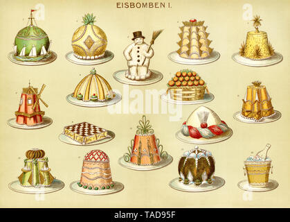 1 : bombes de glace glace Trafalgar, bombe bombe glace ananas 2, 3 bombe de glace le Togo, 5 glace bonhomme, bombe bombe de glace 4 Congo, 6 bombe de glace, glace 7 Cecilie orange panier, 8 bombe bombe glace moulin, 9 bombe de glace échiquier, 10 bombes de glace, 11 turban bombe glace Isabella, 12 bombe de glace Maria Luise, couronne 13, 14 bombes de glace ice bomb magnoleskov, Othello, bombe de glace 15 16 bombe de glace refroidisseur à champagne , Karl Scharrer (, ) Banque D'Images