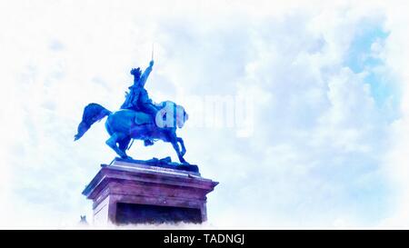 Statue de landslord sur cheval avec épée à Venise ,peinture Informatique Banque D'Images