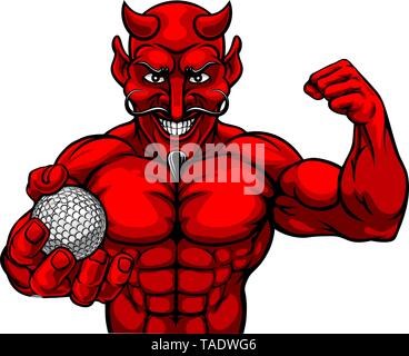 Sports Golf diable Mascot Holding Ball Illustration de Vecteur