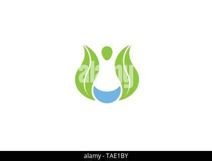 Yoga créatif Logo Feuille Personne Vector Illustration de Vecteur