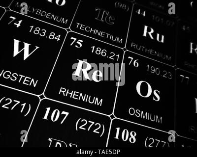 Le rhénium sur le tableau périodique des éléments Banque D'Images