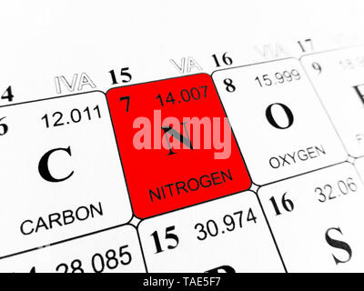 L'azote sur le tableau périodique des éléments Banque D'Images