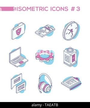 La technologie et l'entreprise - ligne style design icônes isométrique Illustration de Vecteur