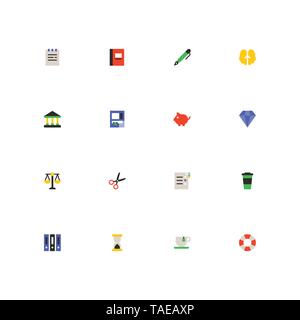 Finances et du travail de bureau - design de matériaux colorés icons set Illustration de Vecteur