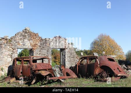 Village détruit d'Oradour-sur-Glane en juin 1944, France Banque D'Images