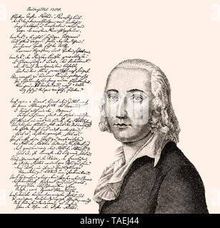 Johann Christian Friedrich progressif Hoelderlin, le poème manuscrit, Männerjubel Banque D'Images