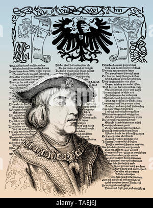 Maximilien I de Habsbourg et propagande notice, 1507, Empereur du Saint Empire Romain Banque D'Images