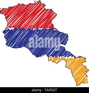 L'Arménie site esquisse dessinée à la main. Concept illustration vectorielle, drapeau, dessin pour enfants scribble map. Carte du pays pour l'infographie, brochures et Illustration de Vecteur