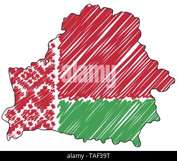 Biélorussie main carte croquis. Concept illustration vectorielle, drapeau, dessin pour enfants scribble map. Carte du pays pour l'infographie, brochures et Illustration de Vecteur
