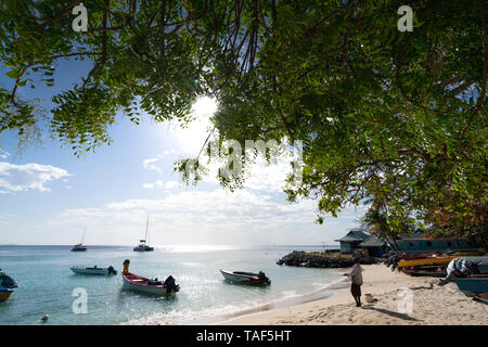 Mustique Island est une exclusivité, paradise, escapade et destination des Caraïbes avec un beau village de pêcheurs et de plages de sable blanc. Île privée. Banque D'Images