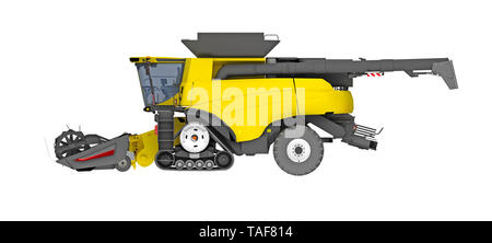 Vue latérale de la moissonneuse-batteuse isolé sur blanc. Le rendu 3D Banque D'Images