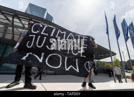 Francfort, Hesse, Allemagne. 24 mai 2019.Les étudiants manifestent avec des affiches de protestation pendant les vendredis pour de futurs changements climatiques - les grèves pour la mise en œuvre de l'Accord Climatique Mondial de Paris. L'appel pour des démonstrations ont également été réalisés dans le contexte de l'élection européenne. Avec des bannières et des banderoles qu'ils sont allés à un rassemblement devant la fermeture de la Banque centrale européenne (BCE). Photo : Boris Roessler/dpa dpa : Crédit photo alliance/Alamy Live News Banque D'Images