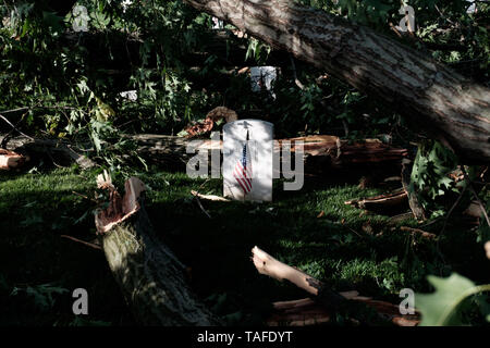 Arlington, VA, USA. 23 mai, 2019. Un membre de l'arbre tombé est considéré peu après un violent orage au cours d'une cérémonie en drapeau au cimetière national d'Arlington, le 24 mai 2018 à venir de Memorial Day à Arlington, en Virginie. Crédit : Michael A. McCoy/ZUMA/Alamy Fil Live News Banque D'Images