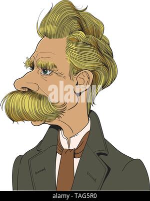 Friedrich Nietzsche (1844-1900) portrait en Dessin au trait qu'il était philosophe allemand, philologue, poète, compositeur et disciple classique. Couches modifiables. Illustration de Vecteur