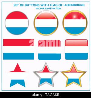Illustration en couleur des boutons avec drapeau du Luxembourg. Illustration avec drapeau lumineux pour la conception web. Vecteur. Illustration de Vecteur