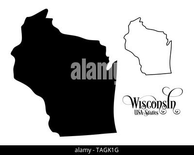 Carte des États-Unis d'Amérique (USA) État du Wisconsin - Illustration sur fond blanc. Banque D'Images